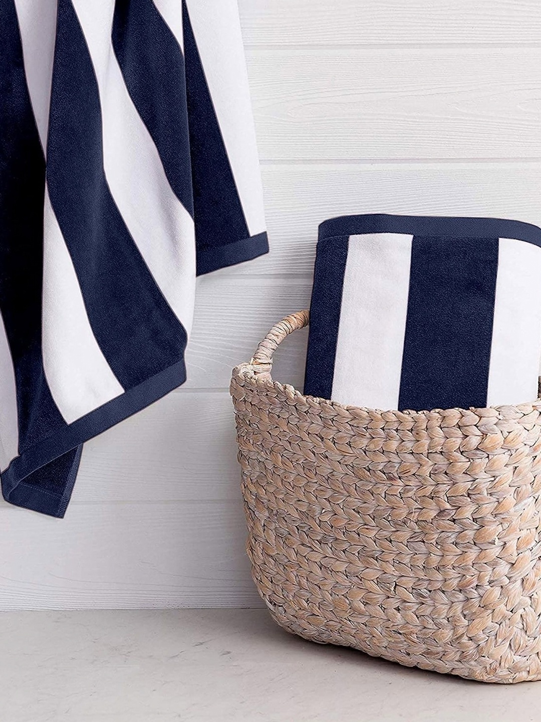 

Lushomes Navy Blue & White 1 Striped Cotton 600 GSM Bath Towel