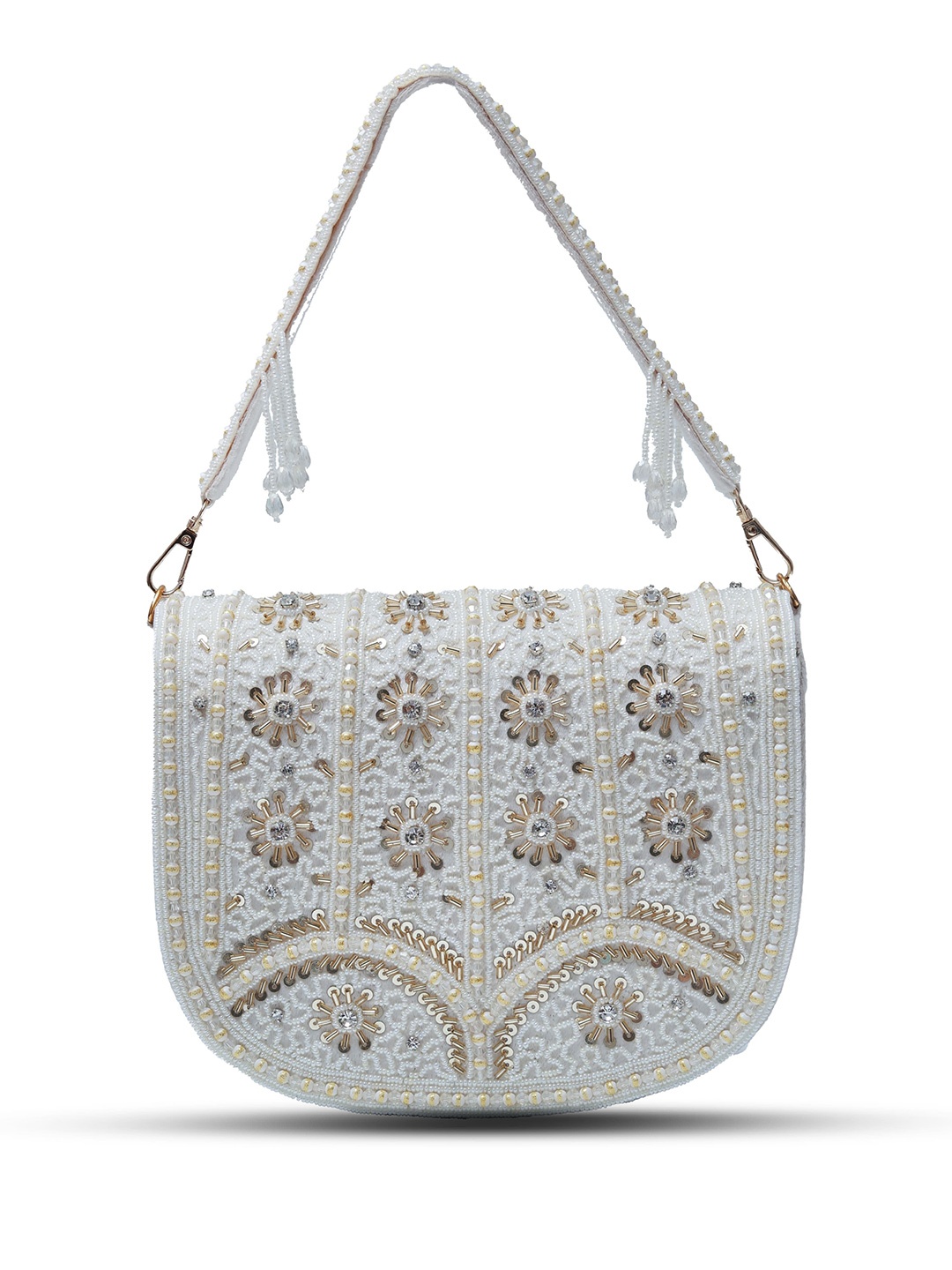 

THE TAN CLAN Kavya Embroidered Flap Over Foldover Clutch, White