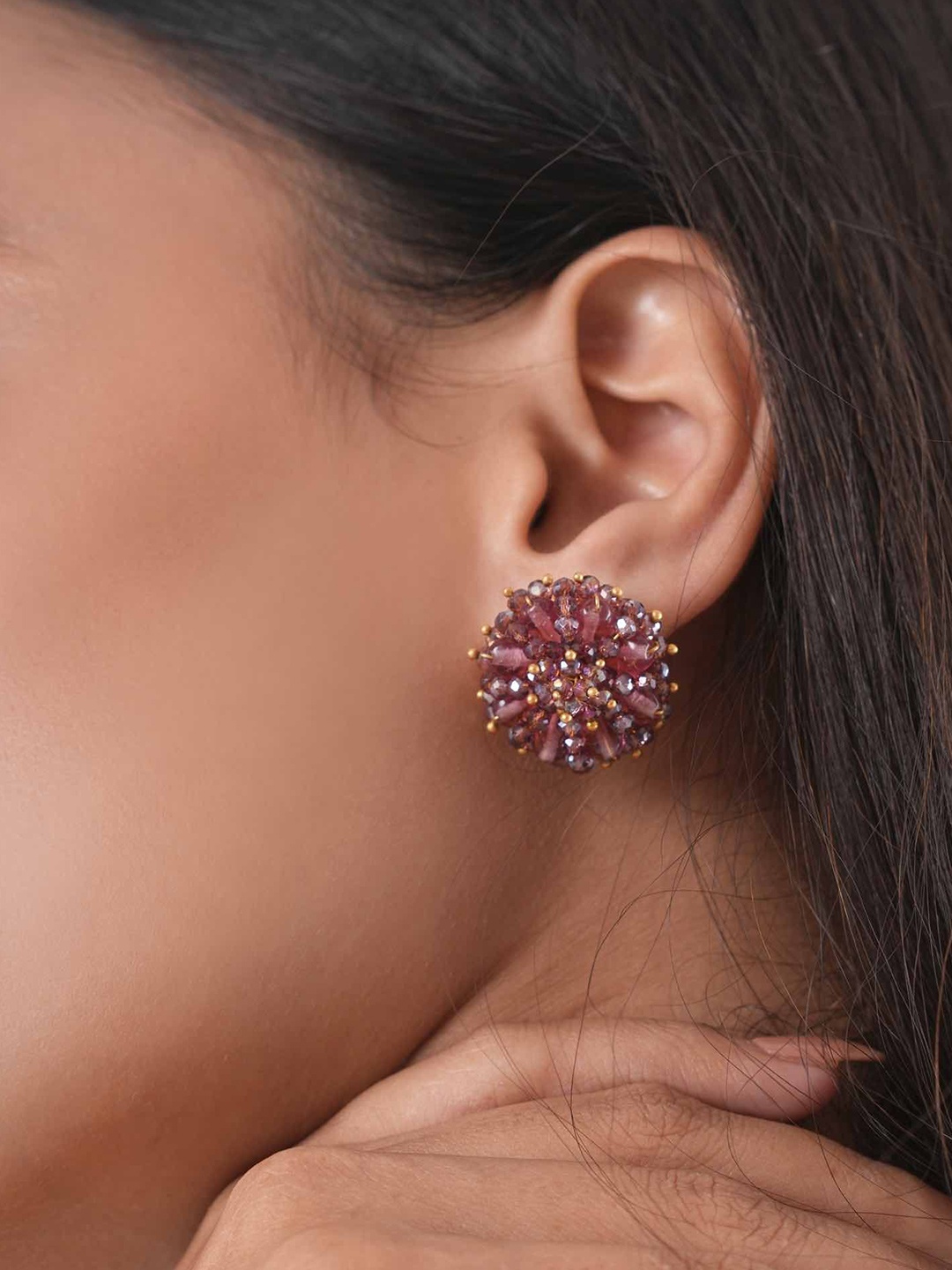 

D'oro Fiona Beaded Floral Studs, Maroon