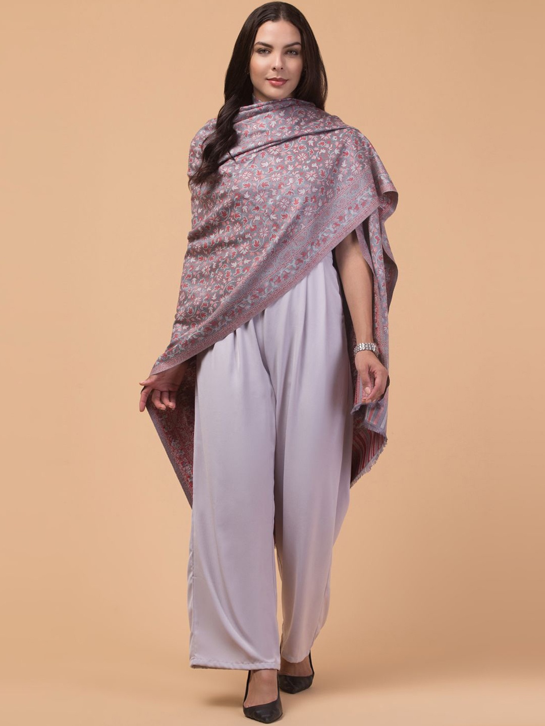 

Tweedle Floral Woven Design Acrylic Shawl, Grey