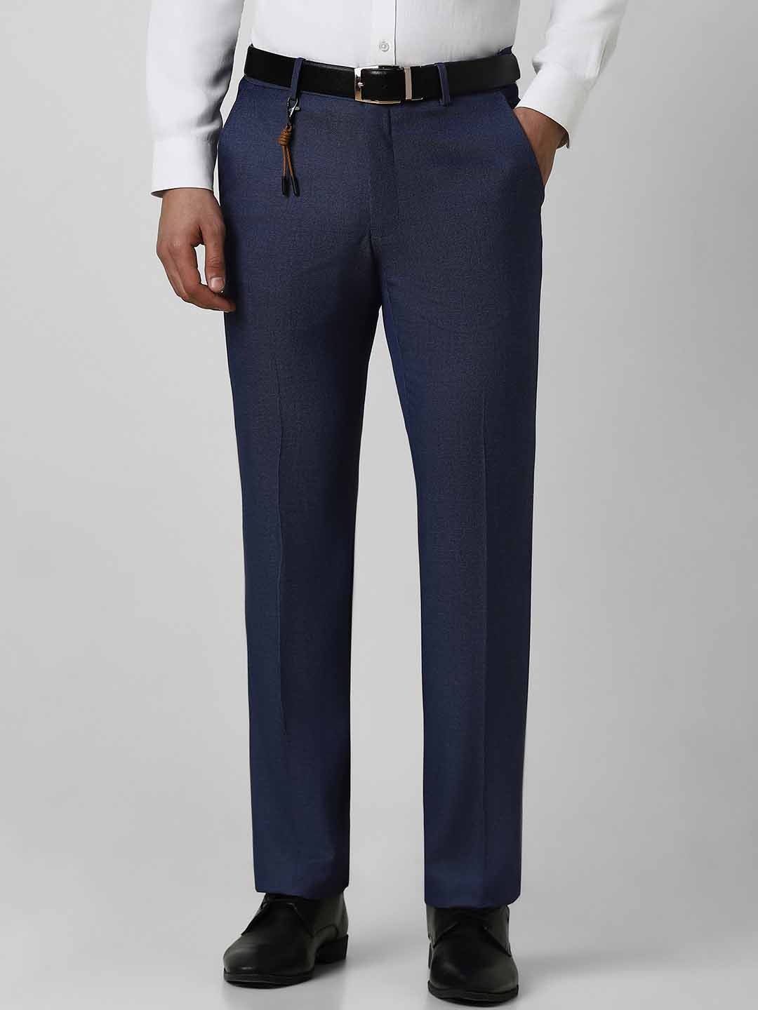 

V Dot Men Mid-Rise Slim Fit Formal Trousers, Navy blue