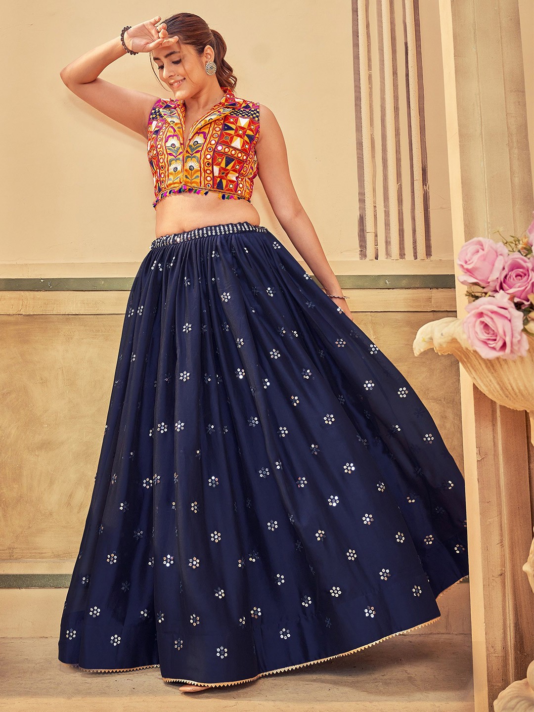 

KALINI Embroidered Semi-Stitched Lehenga & Unstitched Blouse With Dupatta, Blue