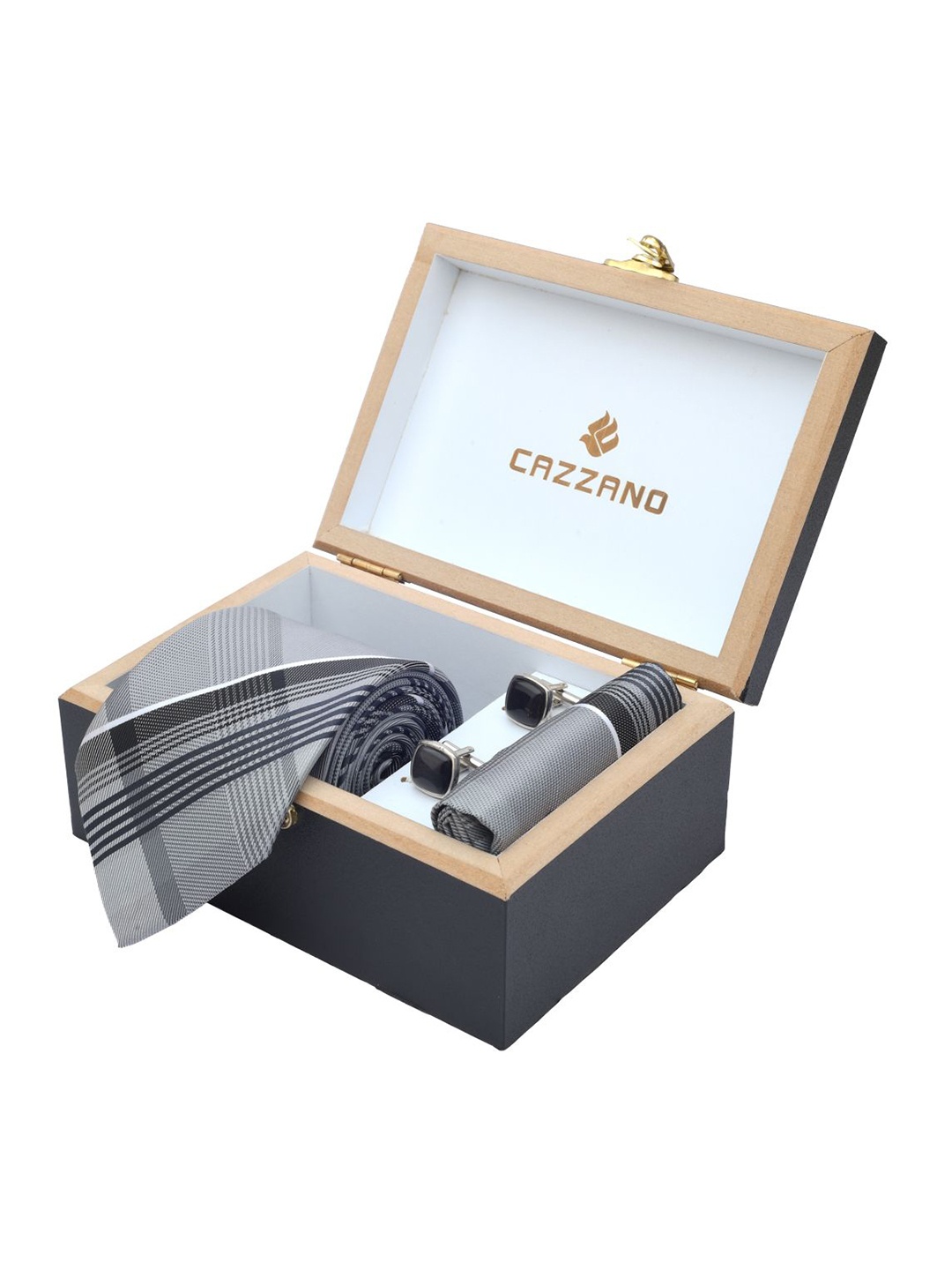 

Cazzano Men Printed Tie Cufflinks & Pocket Square Accessory Gift Set, Grey