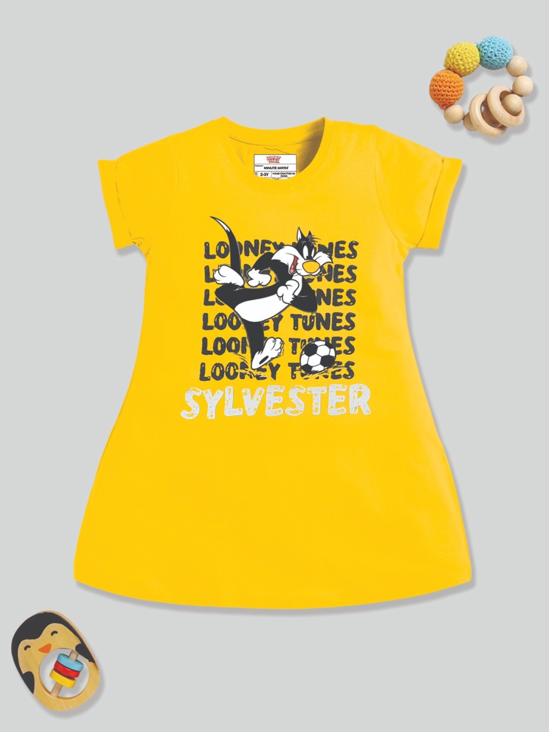 

YK X Minute Mirth Girls Looney Tunes Printed A-Line Dress, Yellow
