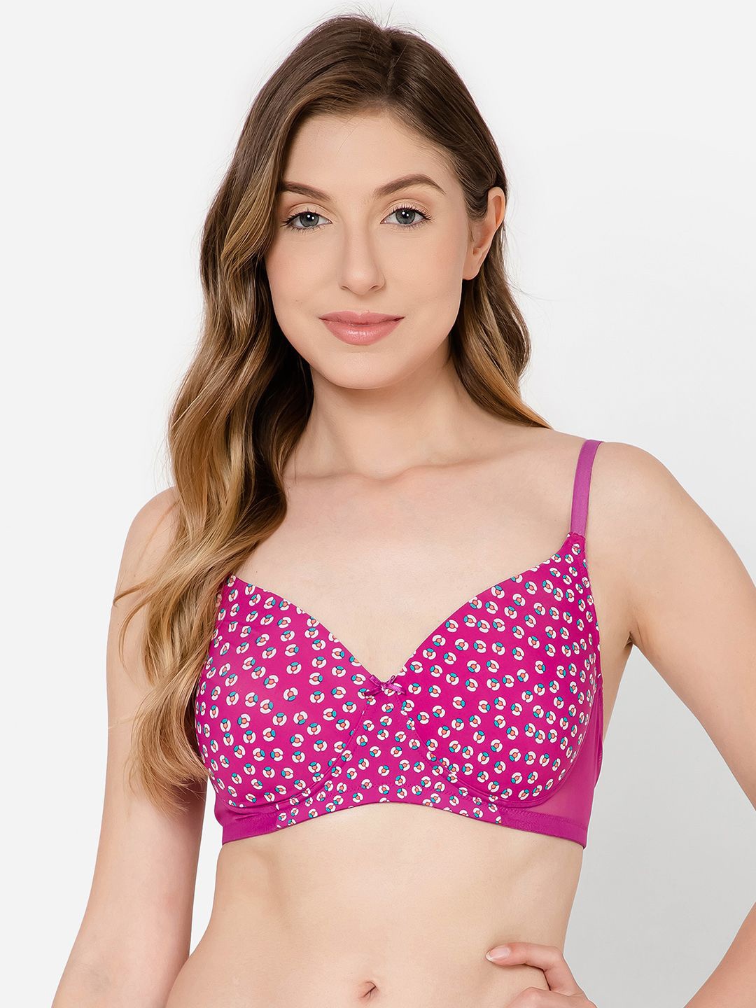 

Clovia Geometric Full Coverage Lightly Padded Bra, Pink