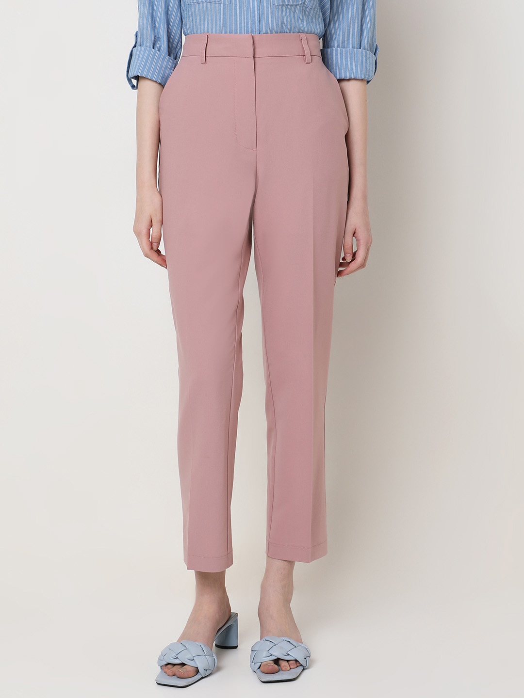 

Vero Moda Women Slim Fit High-Rise Formal Trousers, Pink