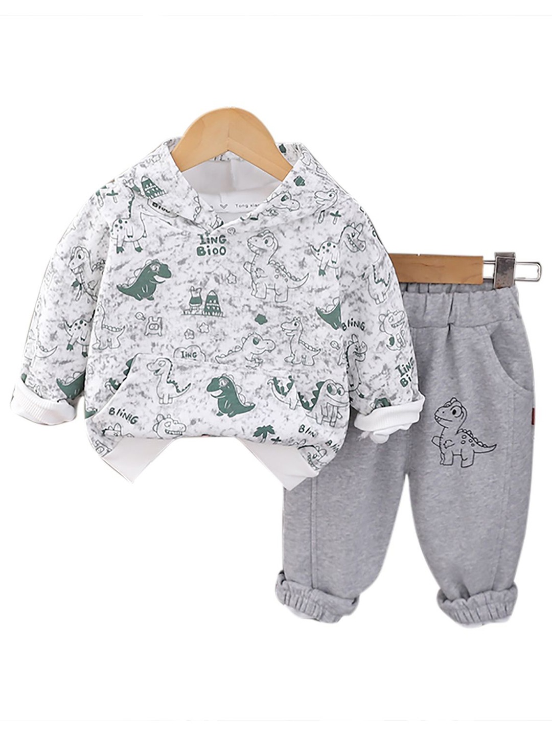 

StyleCast x Revolte Kids White & Grey Printed Pure Cotton Sweatshirt & Pyjamas, Green