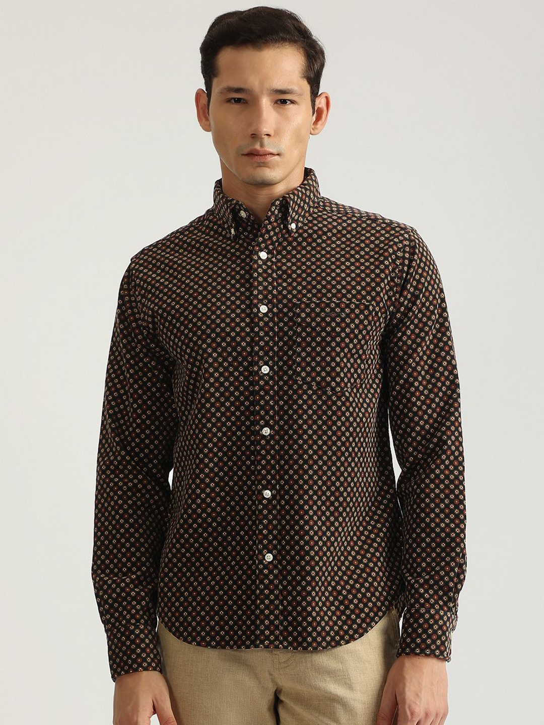 

GANT Men Button-Down Collar Geometric Printed Cotton Casual Shirt, Blue