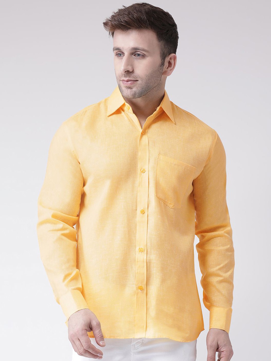 

KLOSET BY RIAG Men Classic Spread Collar Solid Cotton Casual Shirt, Yellow