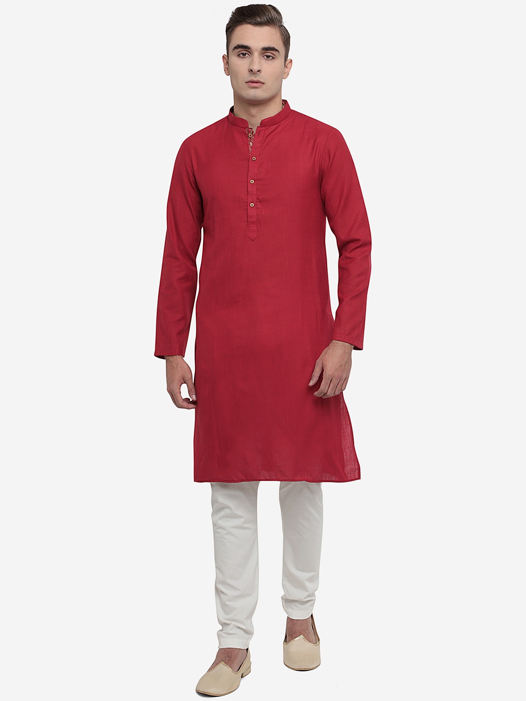 

azania Mandarin Collar Long Sleeves Straight Kurta, Maroon