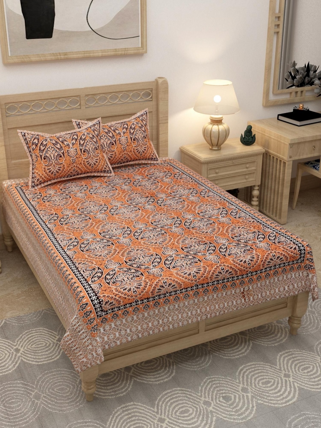 

Lali Prints Brown & White Printed 180 TC Cotton Single Bedsheet With 2 Pillow Covers
