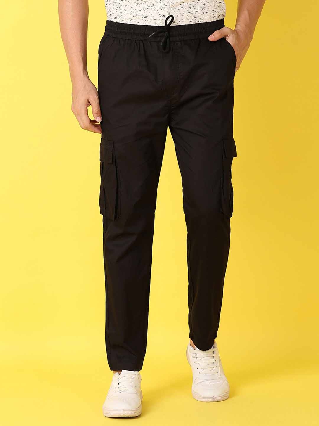

V-Mart Men Solid Mid-Rise Cargos Trousers, Black