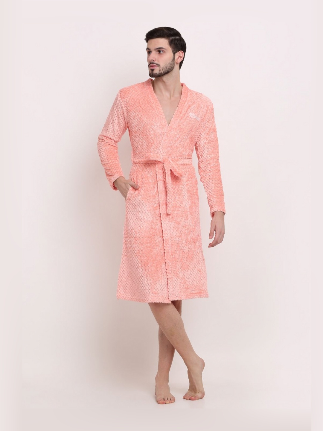 

KLOTTHE Self Design Woollen Bath Robe With Belt, Orange