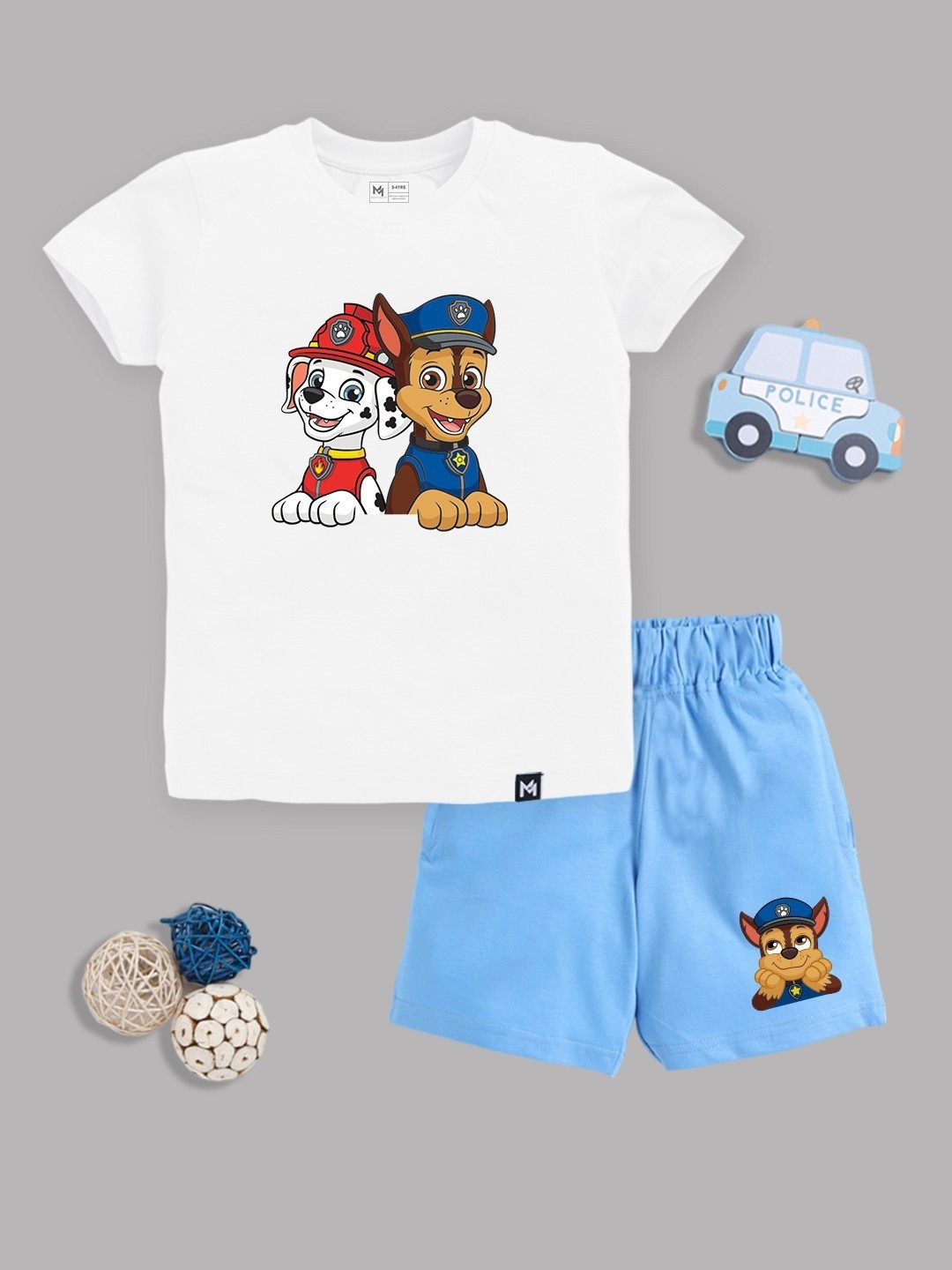 

YK X Minute Mirth Infant Boys Paw Patrol Printed T-shirt with Shorts, White