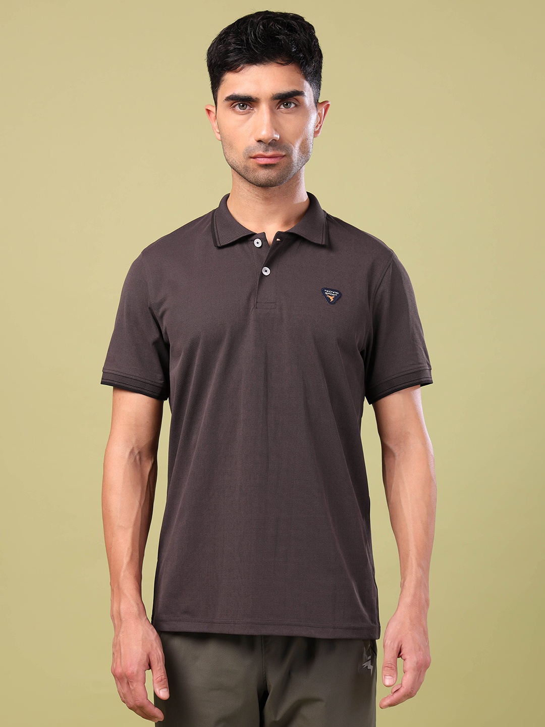 

Technosport Men UPF50 Solid Polo Collar Slim Fit T-shirt, Coffee brown