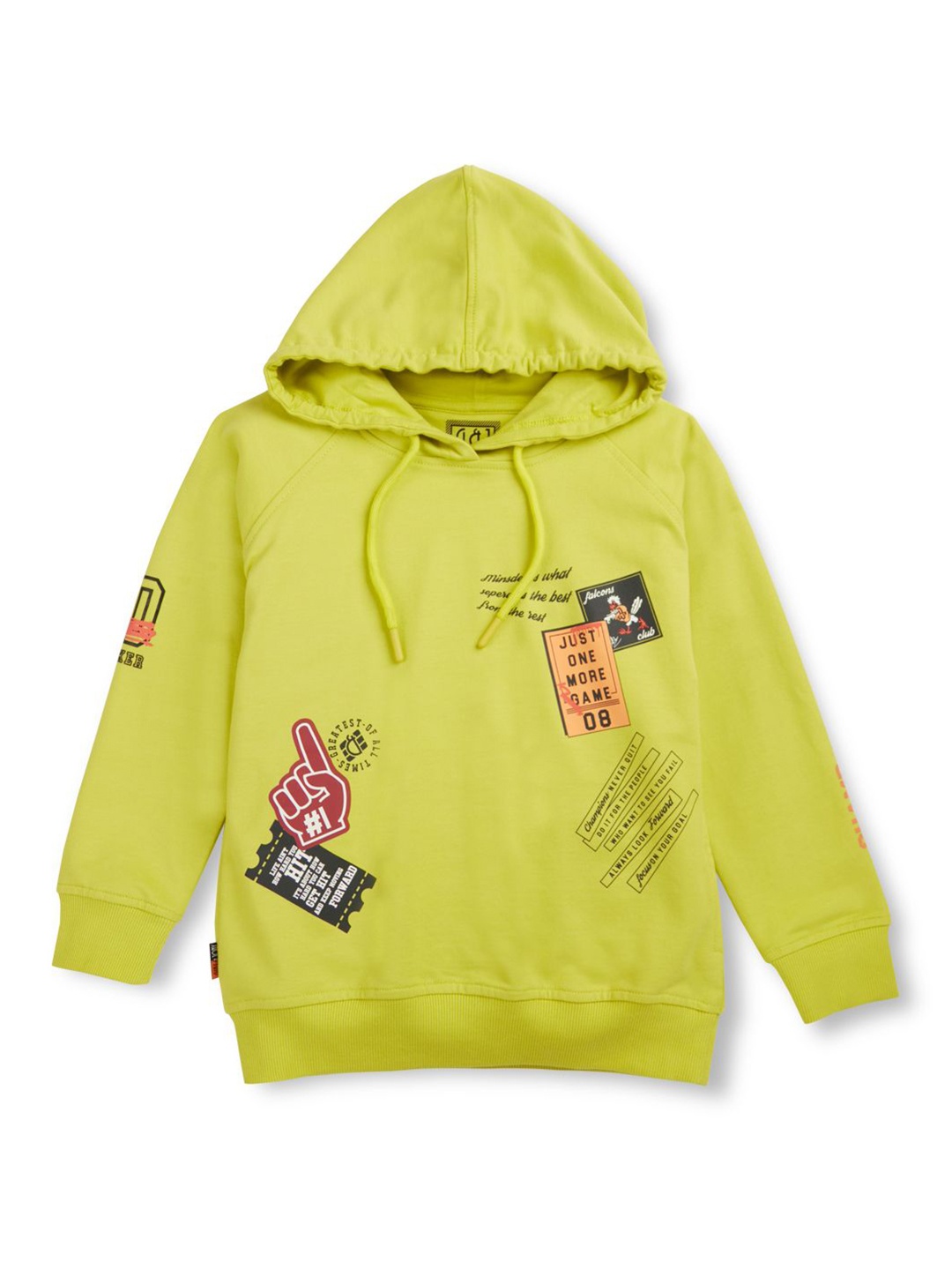 

Gini and Jony Boys Typography Printed Hooded Cotton Pullover Sweatshirt, Lime green