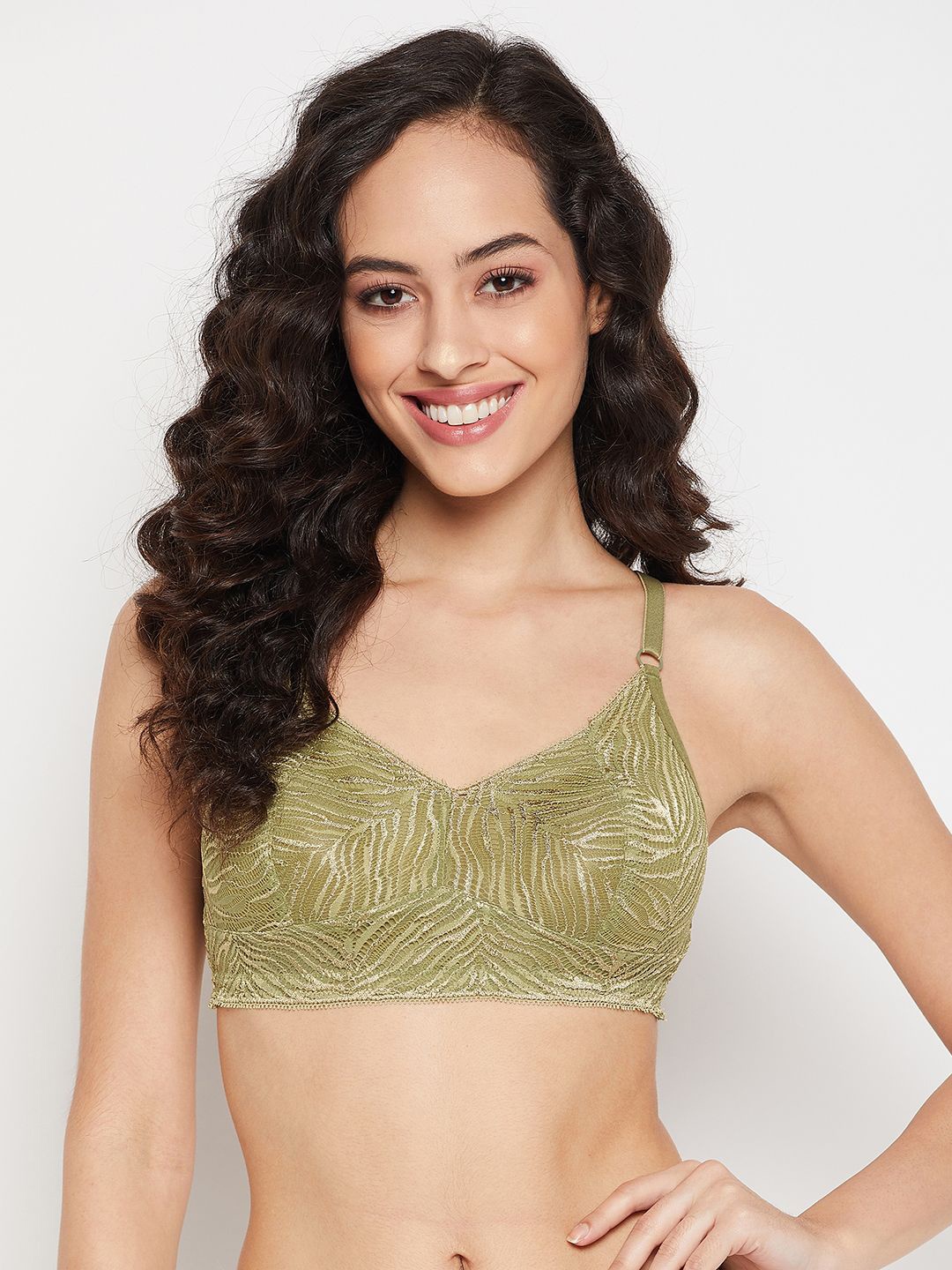 

Clovia Women Abstract Bralette Half Coverage Bra, Green