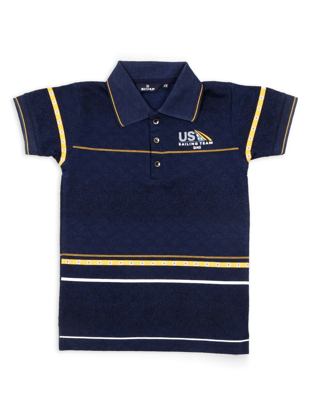 

MashUp Boys Striped Polo Collar Cotton T-shirt, Mustard