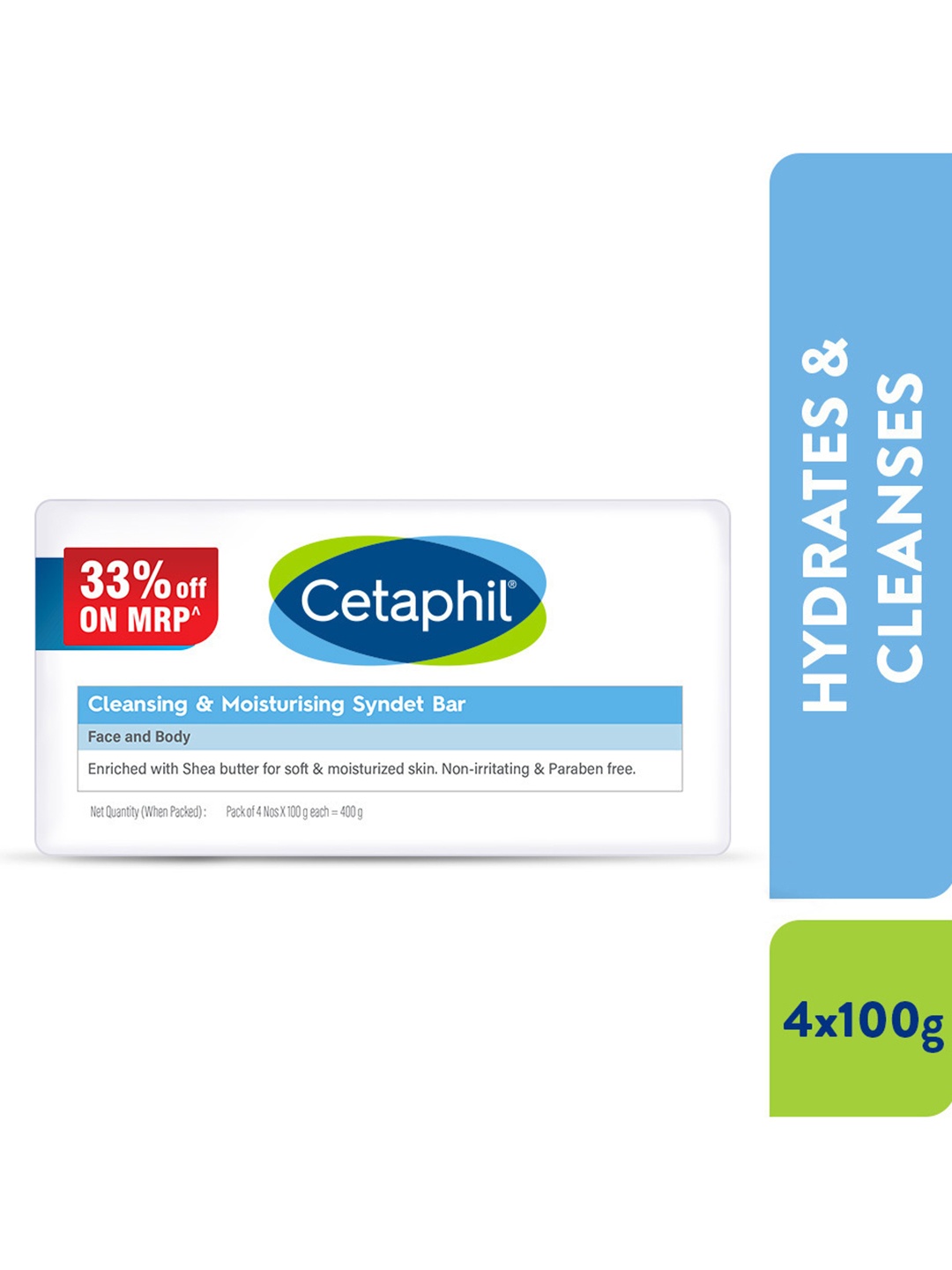 

Cetaphil Cleansing & Moisturising Syndet Bar with Shea Butter for Face & Body - 100g each, White