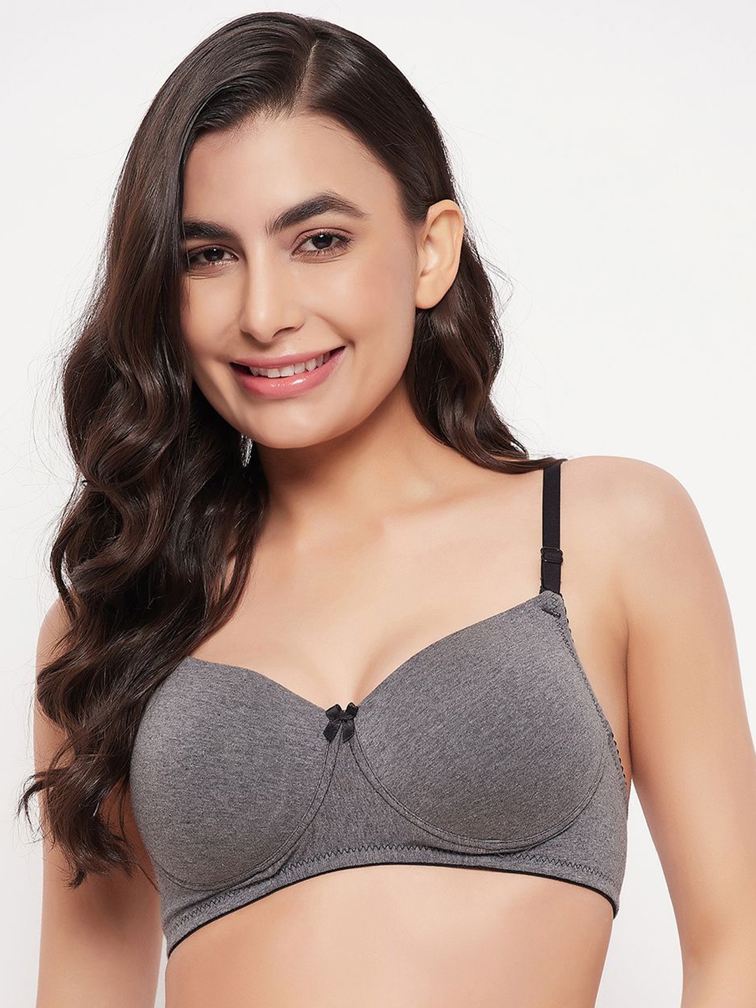 

Clovia Women Full Coverage Lightly Padded Solid Super Support T-shirt Bra, Grey