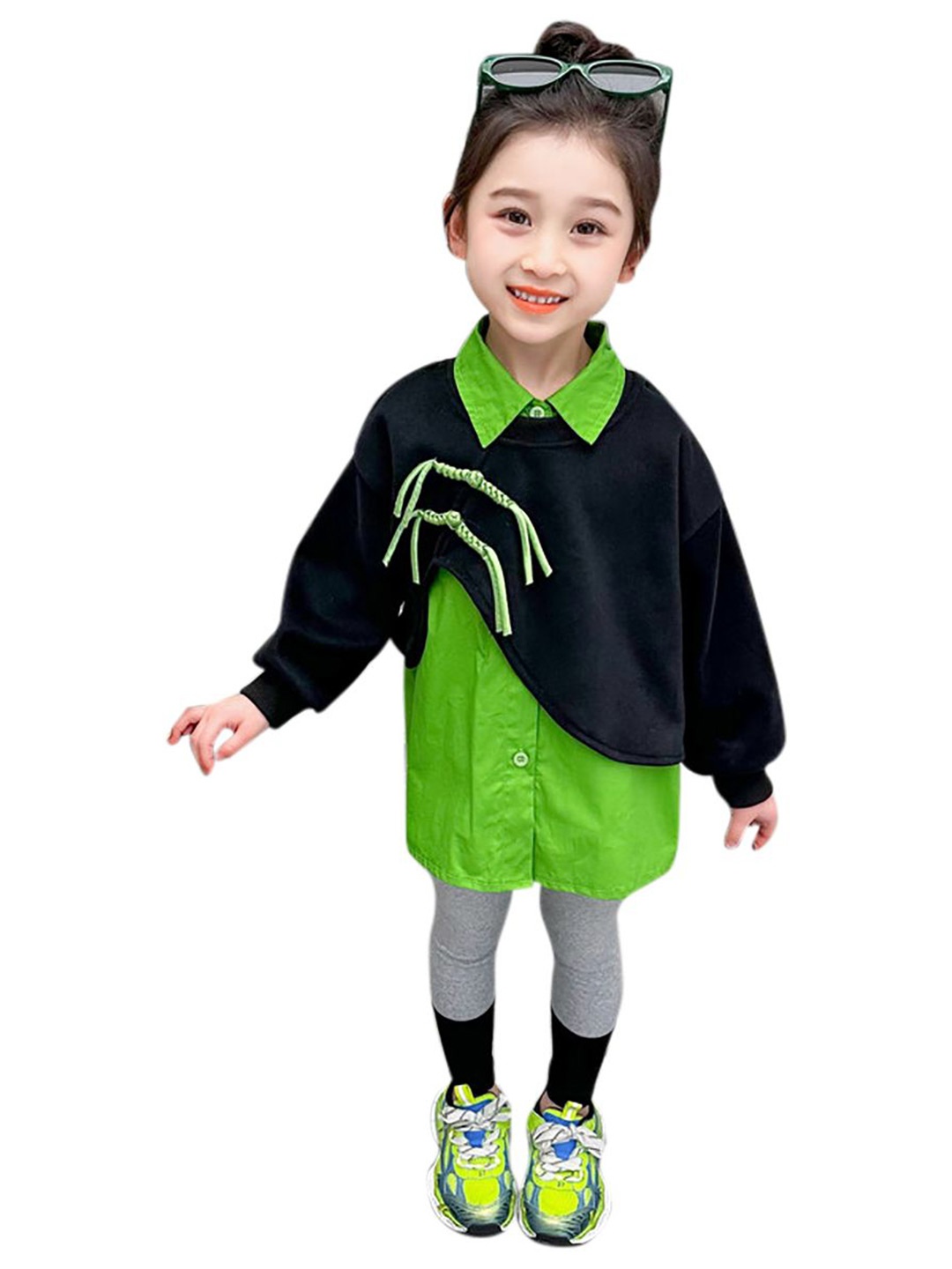 

StyleCast x Revolte Girls Colourblocked Pure Cotton Top with Legging, Green