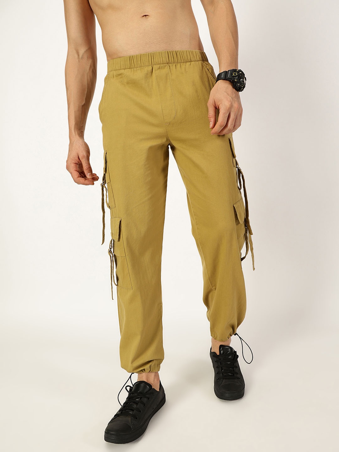 

THIRD QUADRANT Men Comfort Loose Fit High-Rise Cargos Trousers, Khaki