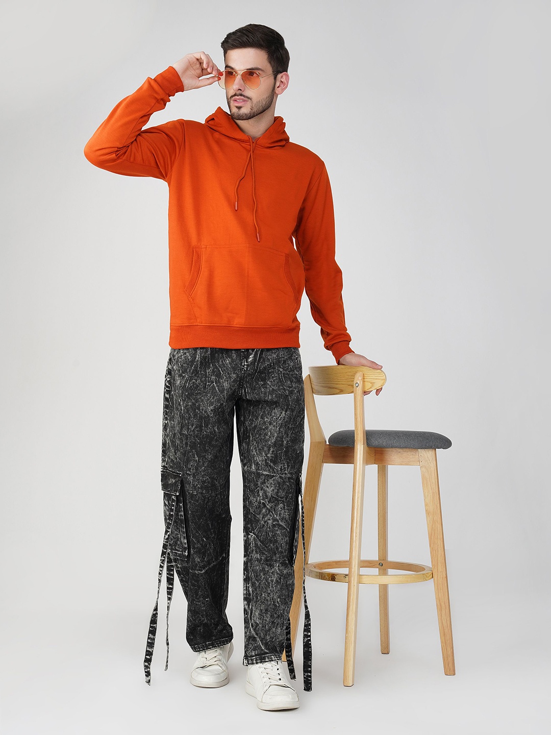 

The Roadster Lifestyle Co. Men Solid Hood Cotton Pullover Sweatshirt, Orange