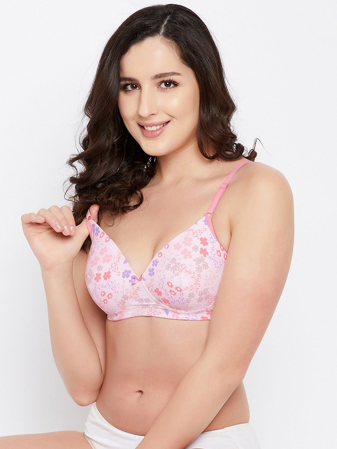 

Clovia Floral Print Full Coverage Lightly Padded Bra, Pink