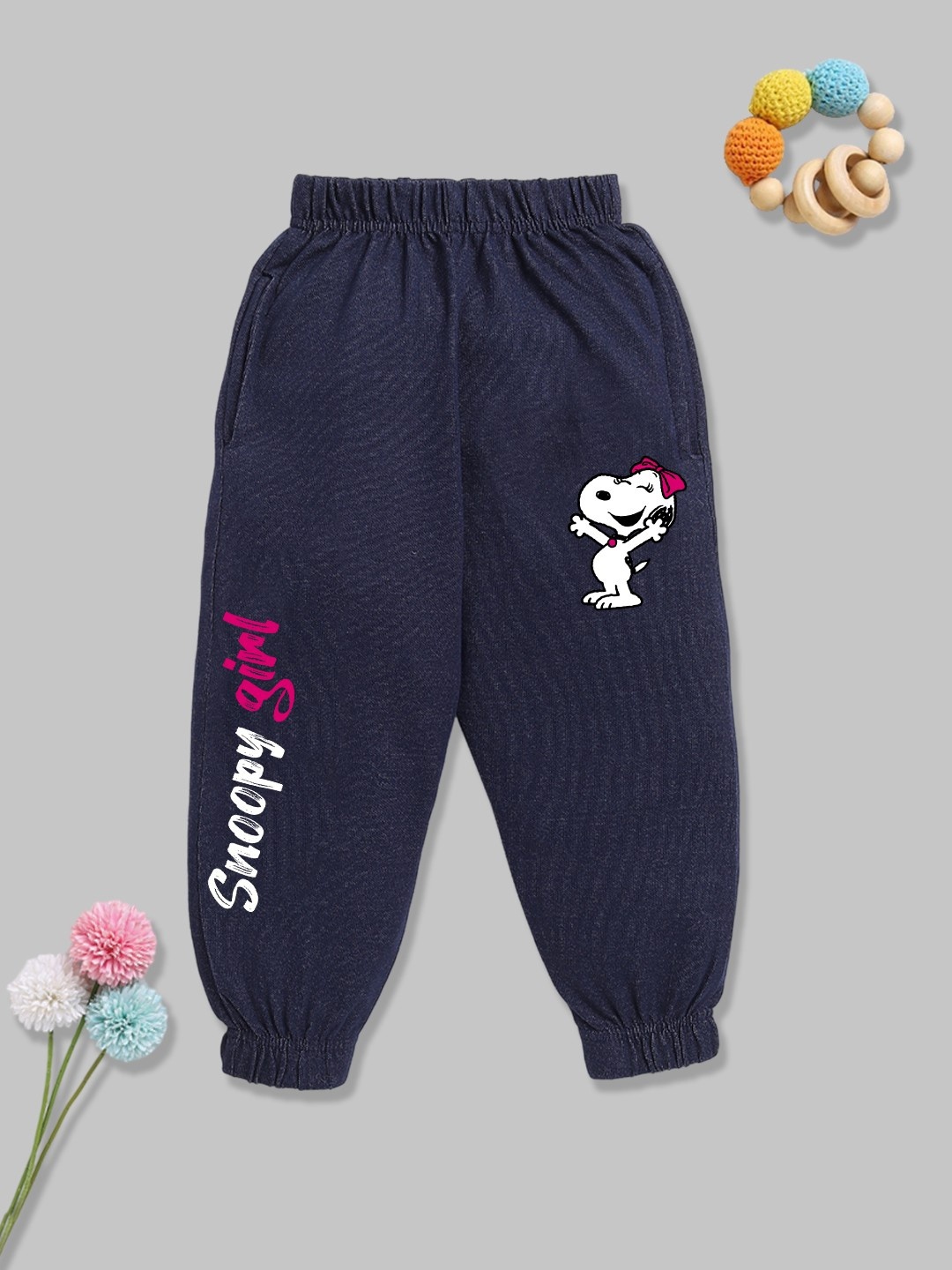 

YK X Minute Mirth Girls Peanuts Printed Joggers, Navy blue