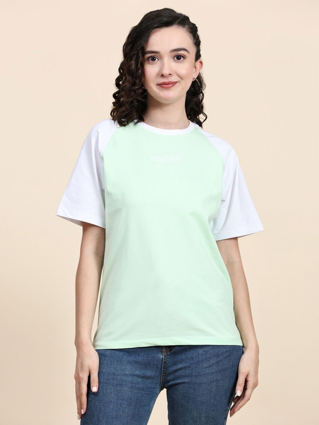 

AECK Women Solid Round Neck Cotton Relaxed Fit T-shirt, Green