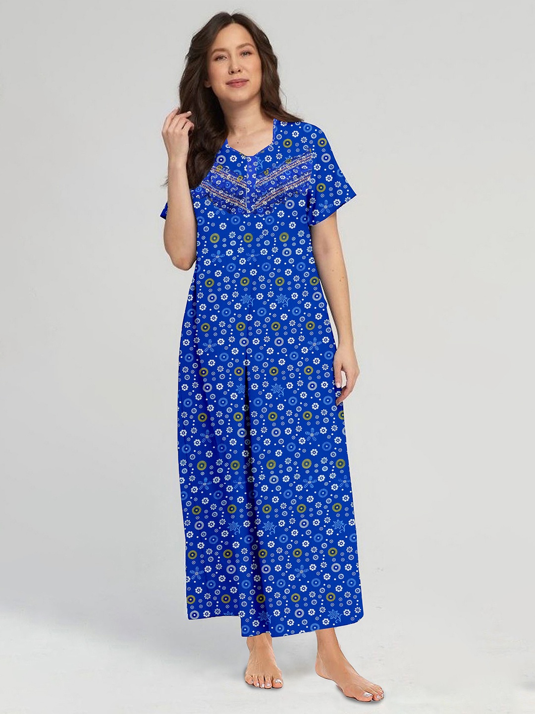 

CAMISON Printed Pure Cotton Maxi Nightdress, Blue