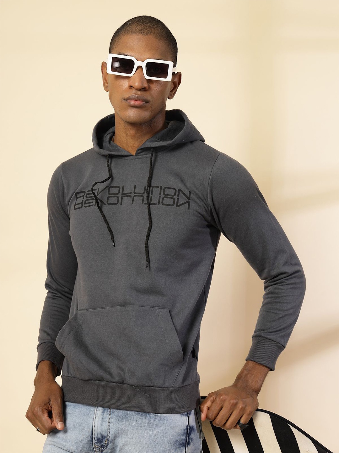 

Rigo Men Typography Printed Hood Pullover Sweatshirt, Grey