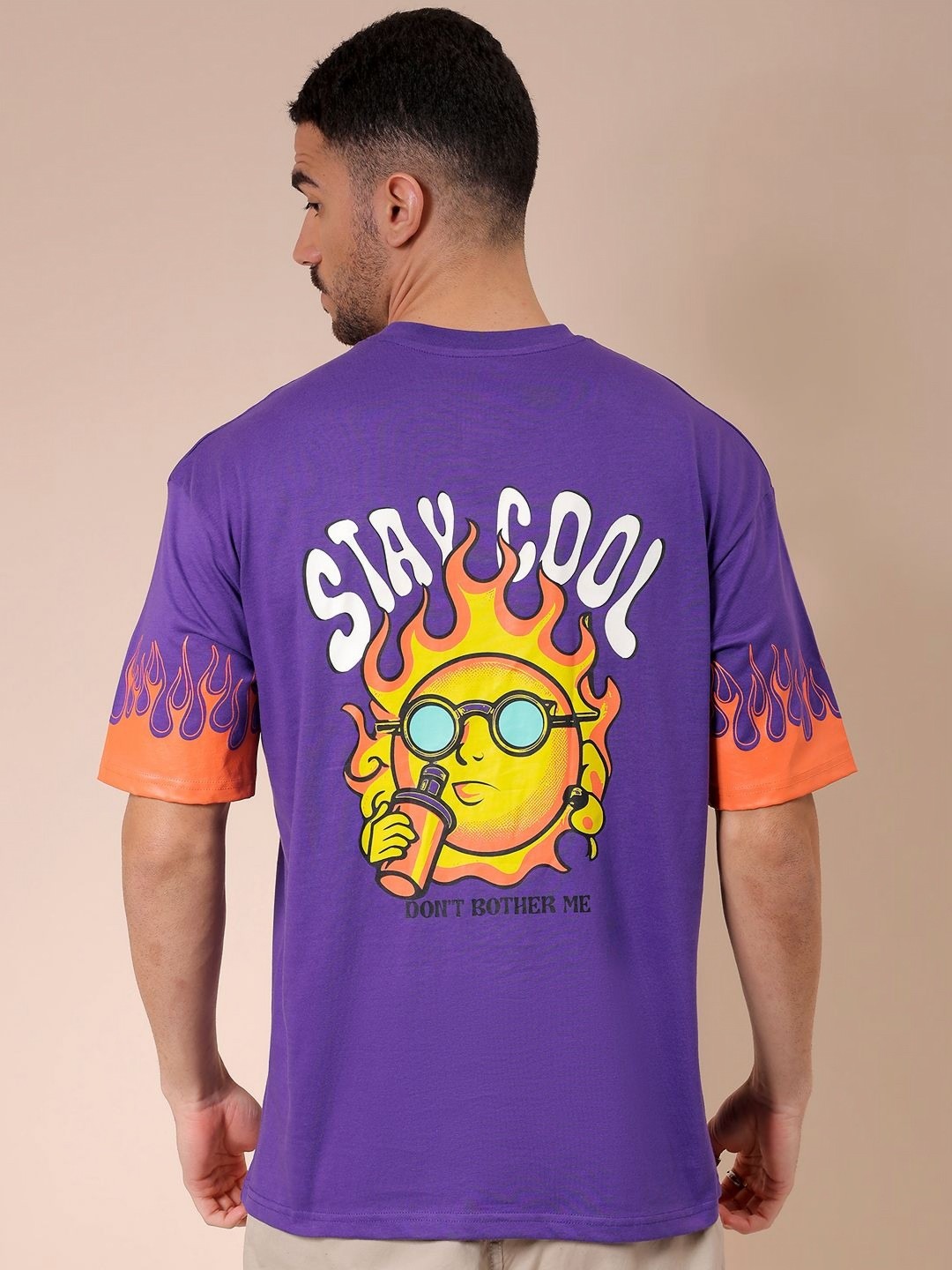 

The Indian Garage Co Men Graphic Printed Round Neck Cotton Oversized T-shirt, Purple