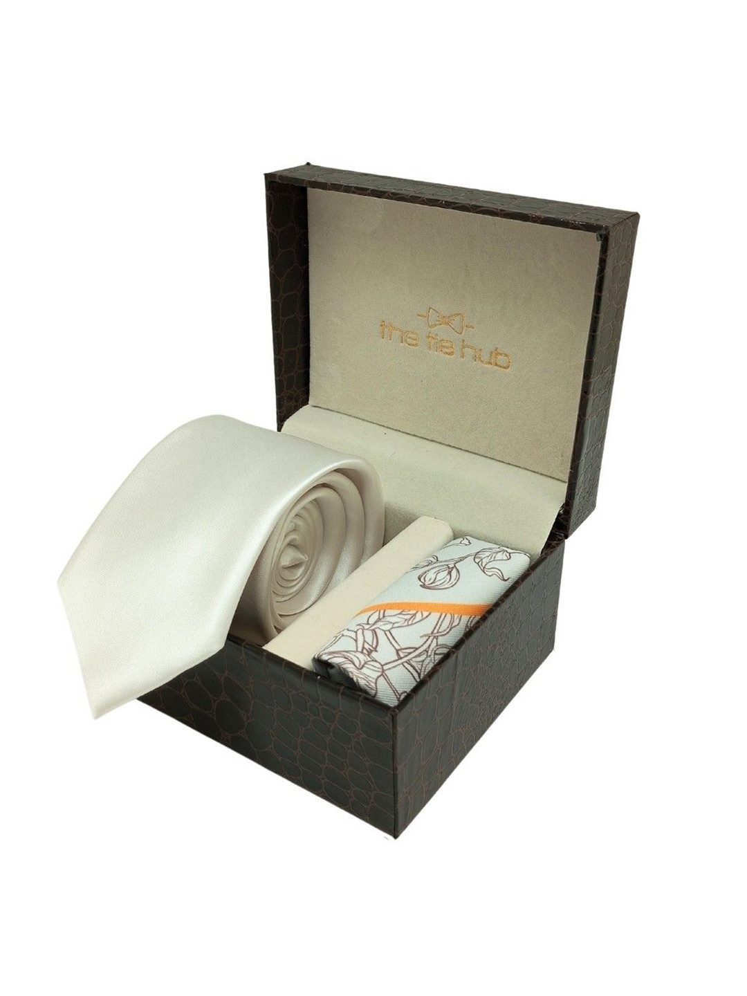 

The Tie Hub Men Accessory Gift Set Of Tie & Pocket Square, Cream