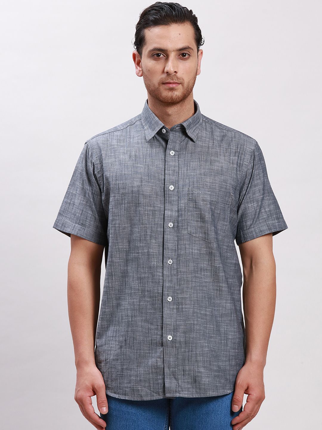 

ColorPlus Men Spread Collar Solid Cotton Tailored Fit Casual Shirt, Grey