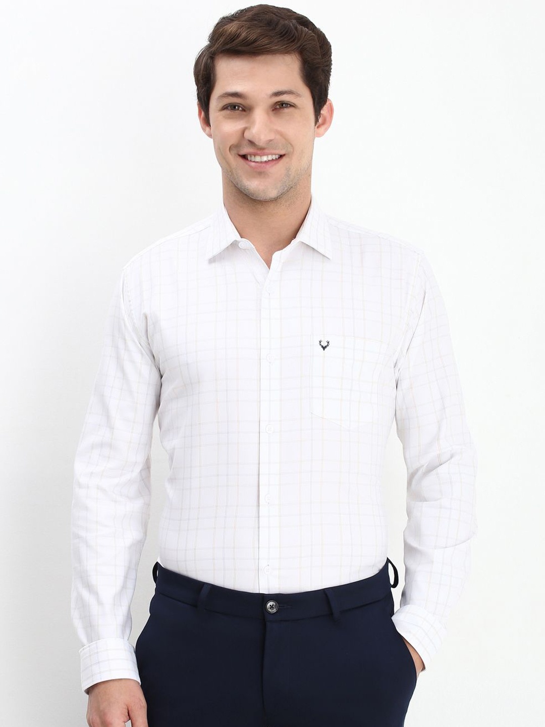 

Allen Solly Men Spread Collar Micro Checked Cotton Slim Fit Formal Shirt, White