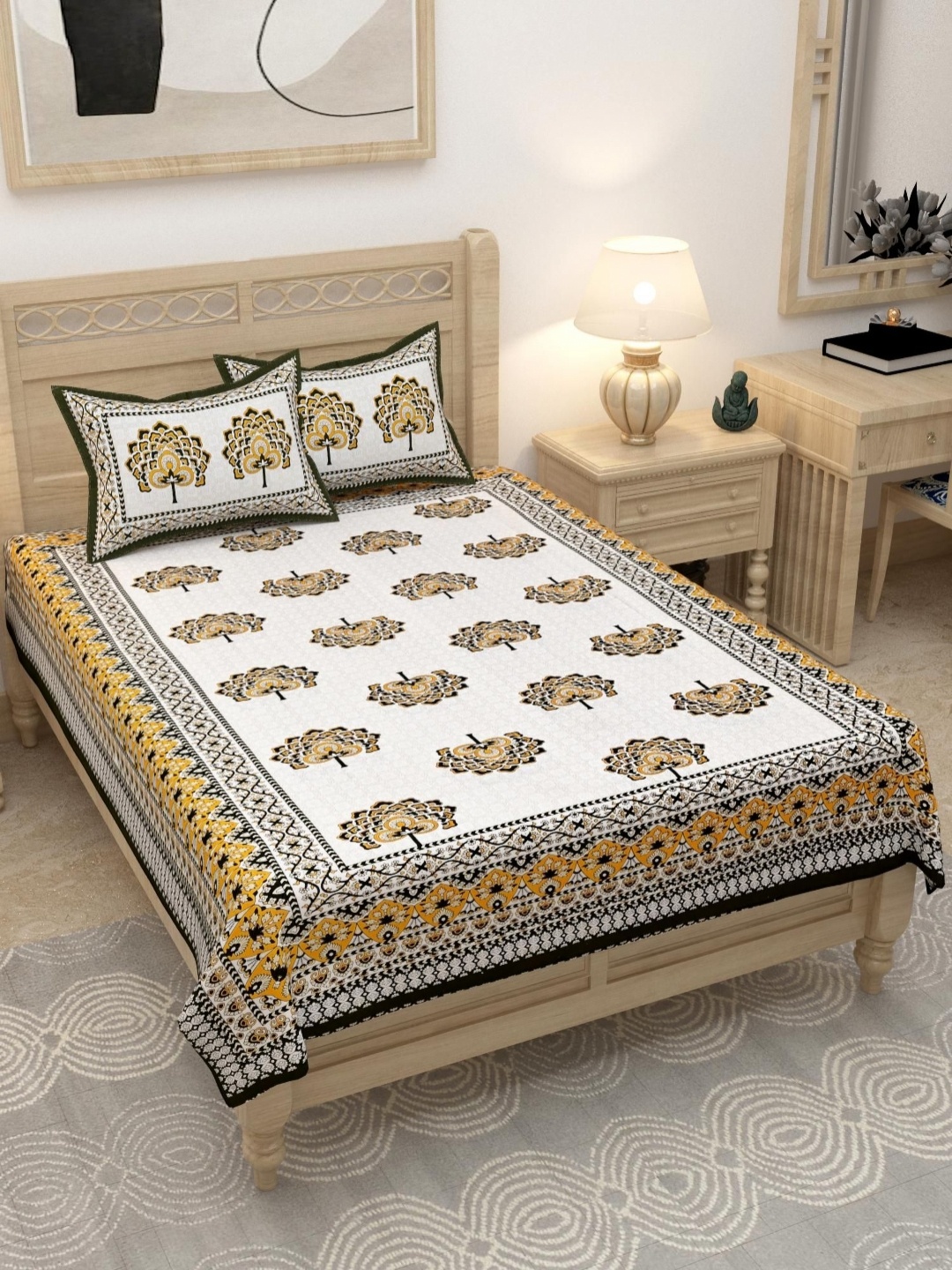 

Lali Prints White & Yellow Floral Cotton 180 TC Single Bedsheet with 2 Pillow Covers
