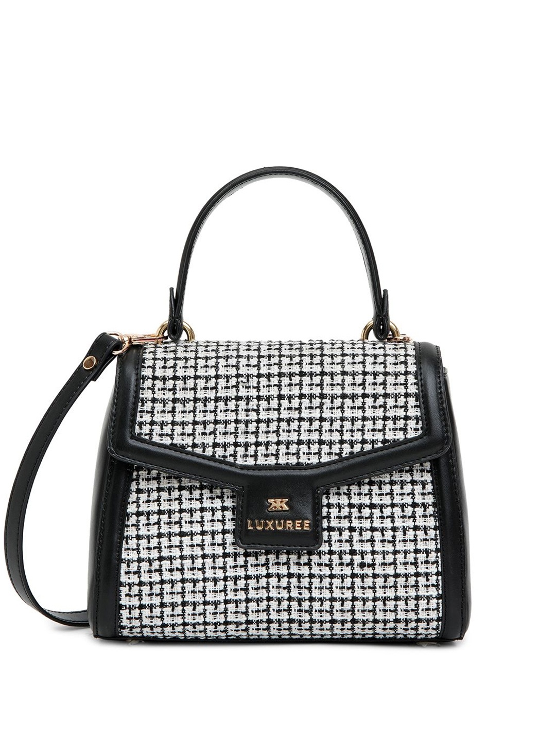 

KLEIO Women Checked Structured Handheld Bag, White
