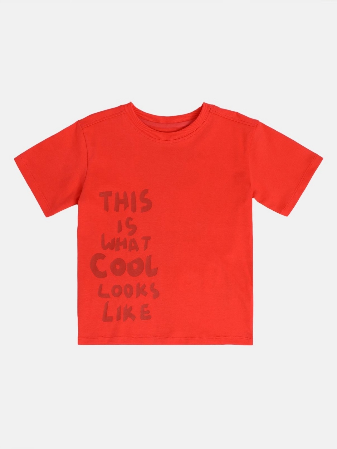 

MINI KLUB Boys Typography Printed Round Neck Cotton T-shirt, Red