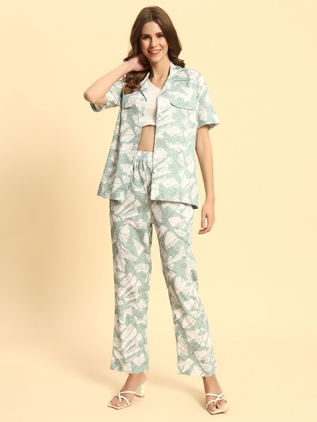 

ROCK AND ROLL Printed Shirt with Trousers, Teal