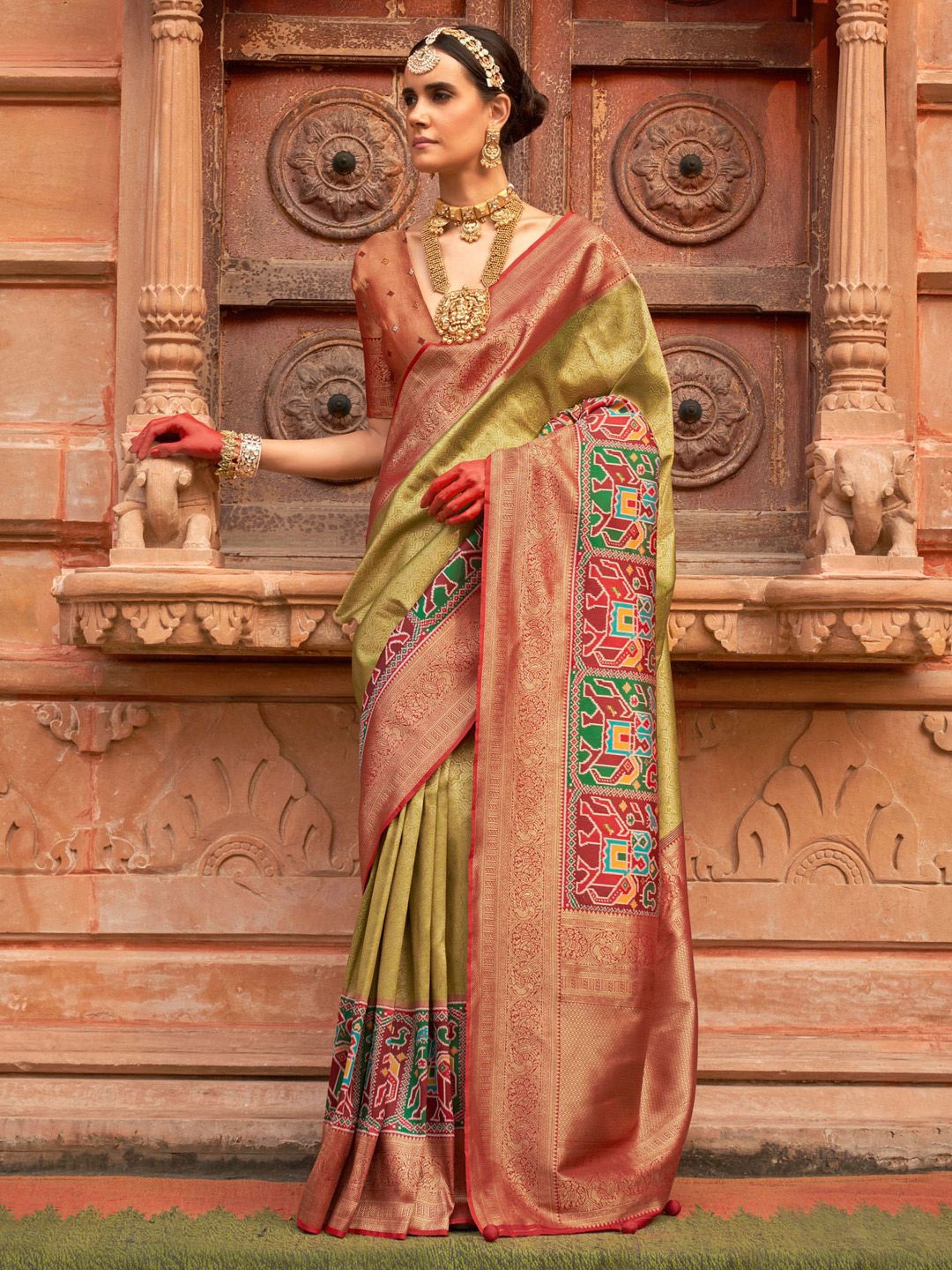 

Anouk Woven Design Zari Silk Blend Patola Saree, Green