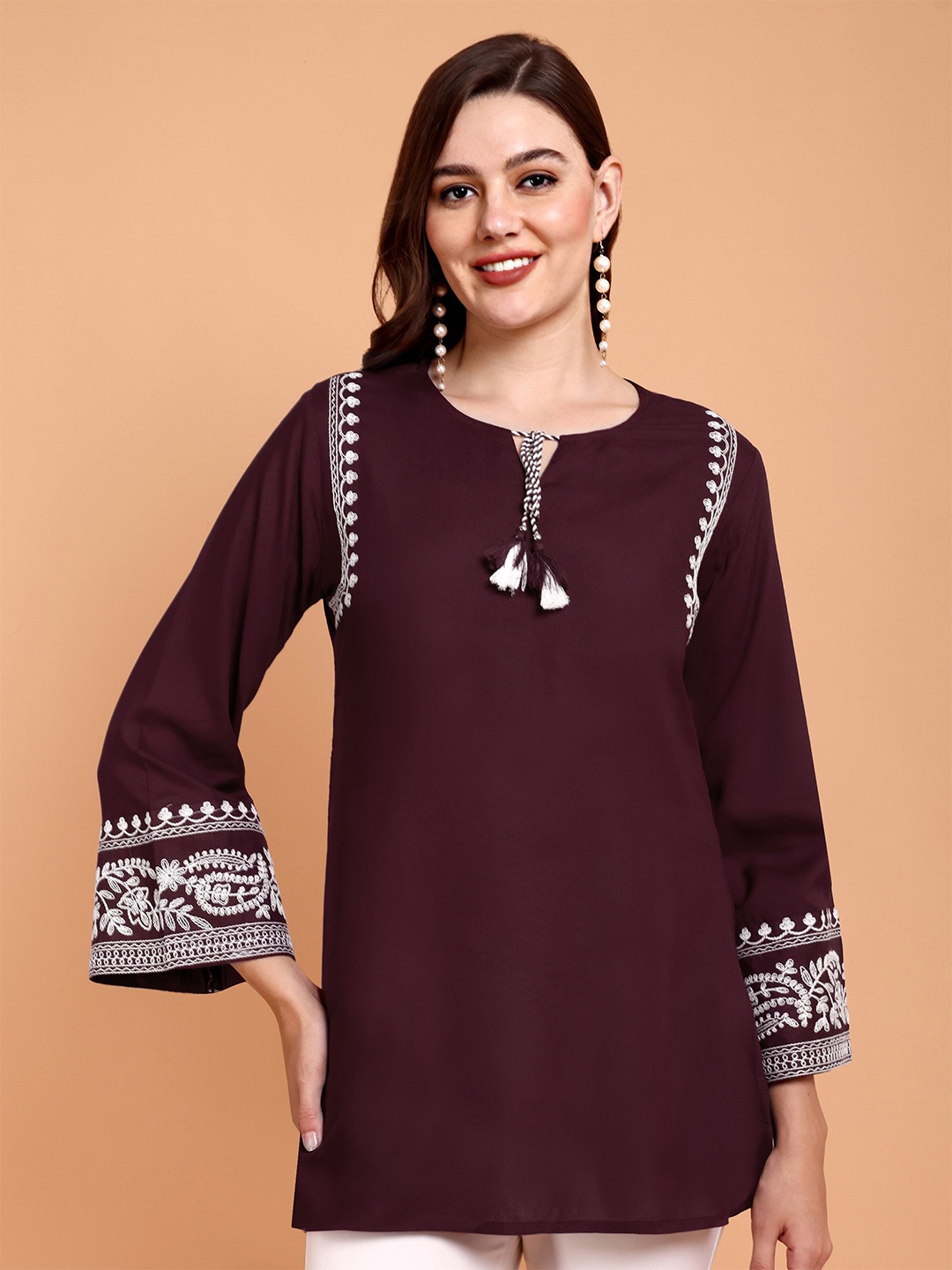 

Atha Fashion Floral Embroidered Thread Work Pure Cotton Thread Work Kurti, Maroon