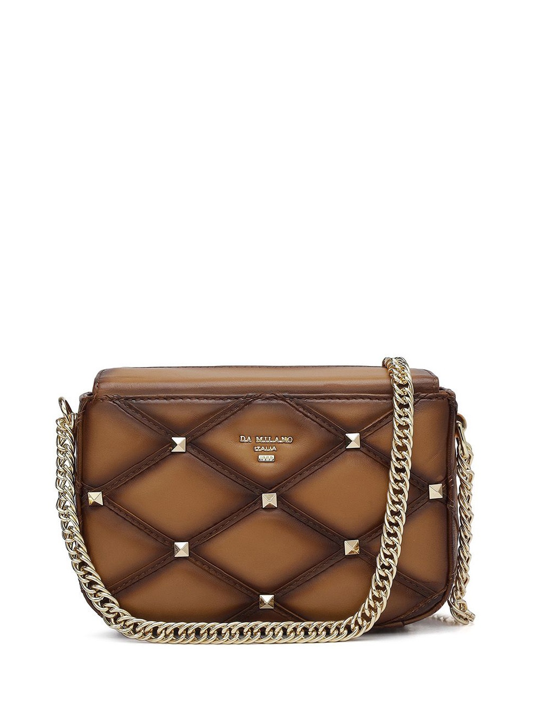 

Da Milano Textured Leather Sling Bag with Bow Detail, Brown