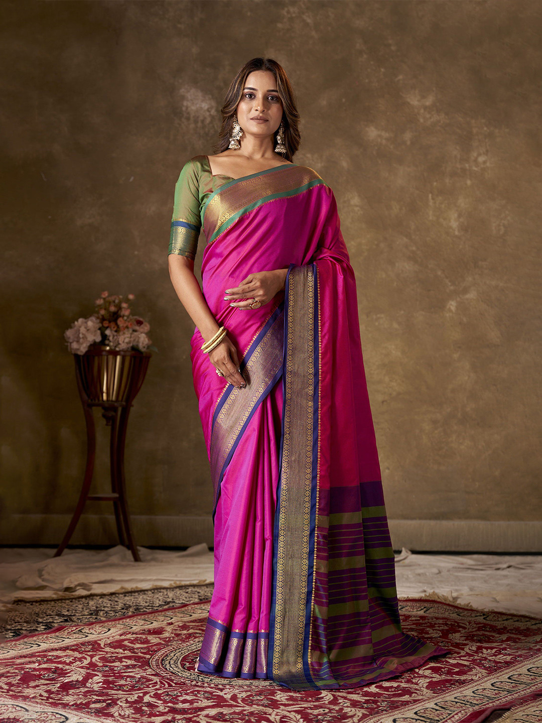 

KAYOMMI Solid Zari Pure Cotton Banarasi Saree, Pink
