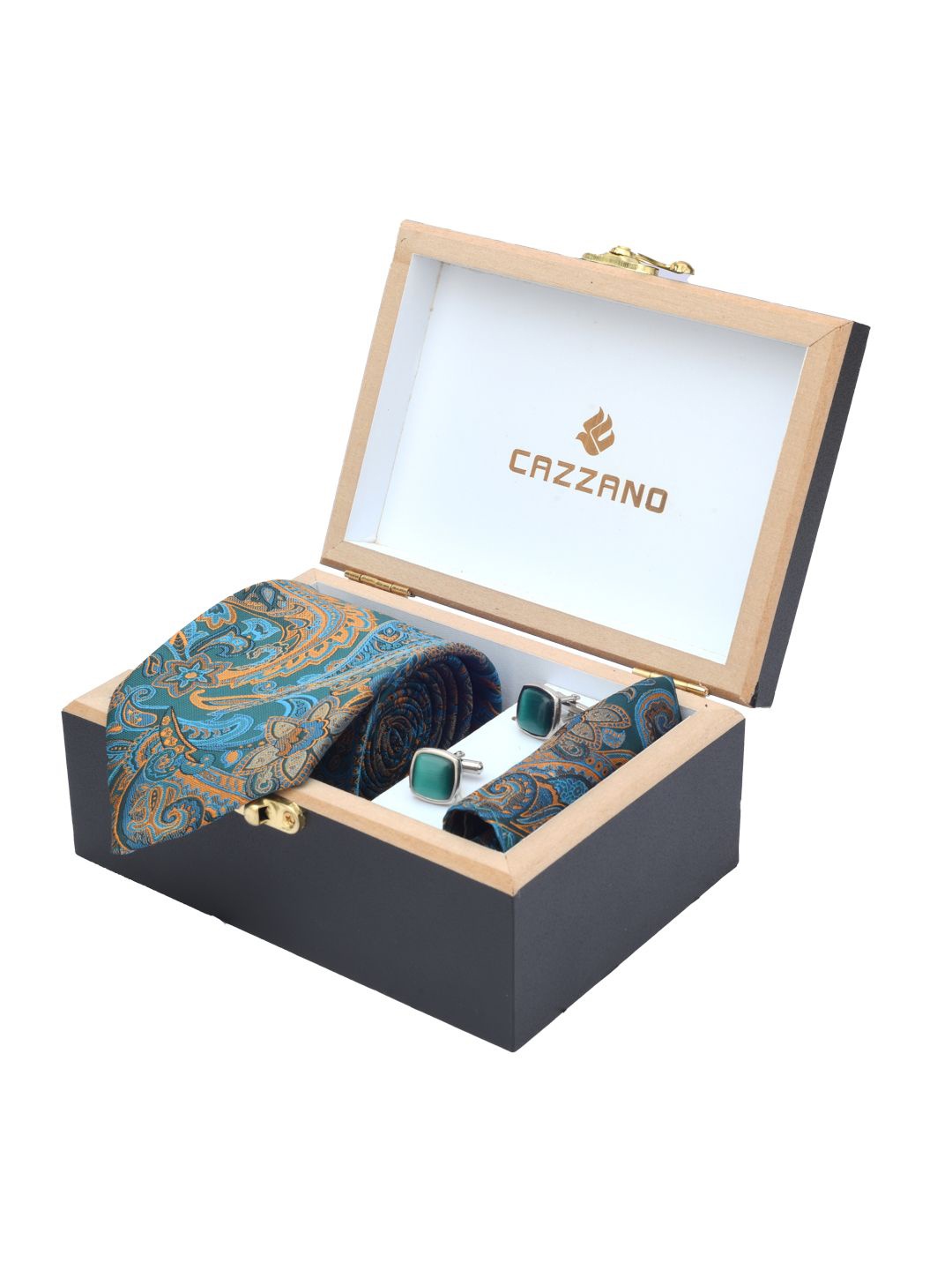 

Cazzano Men Floral Printed Tie Cufflinks & Pocket Square Accessory Gift Set, Blue