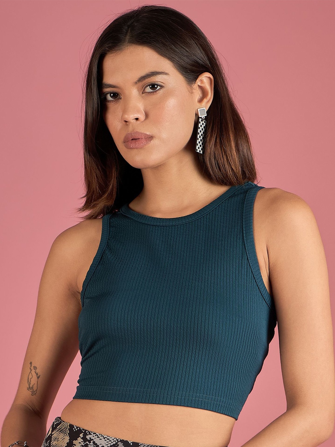 

DressBerry Women Solid Round Neck Top, Teal