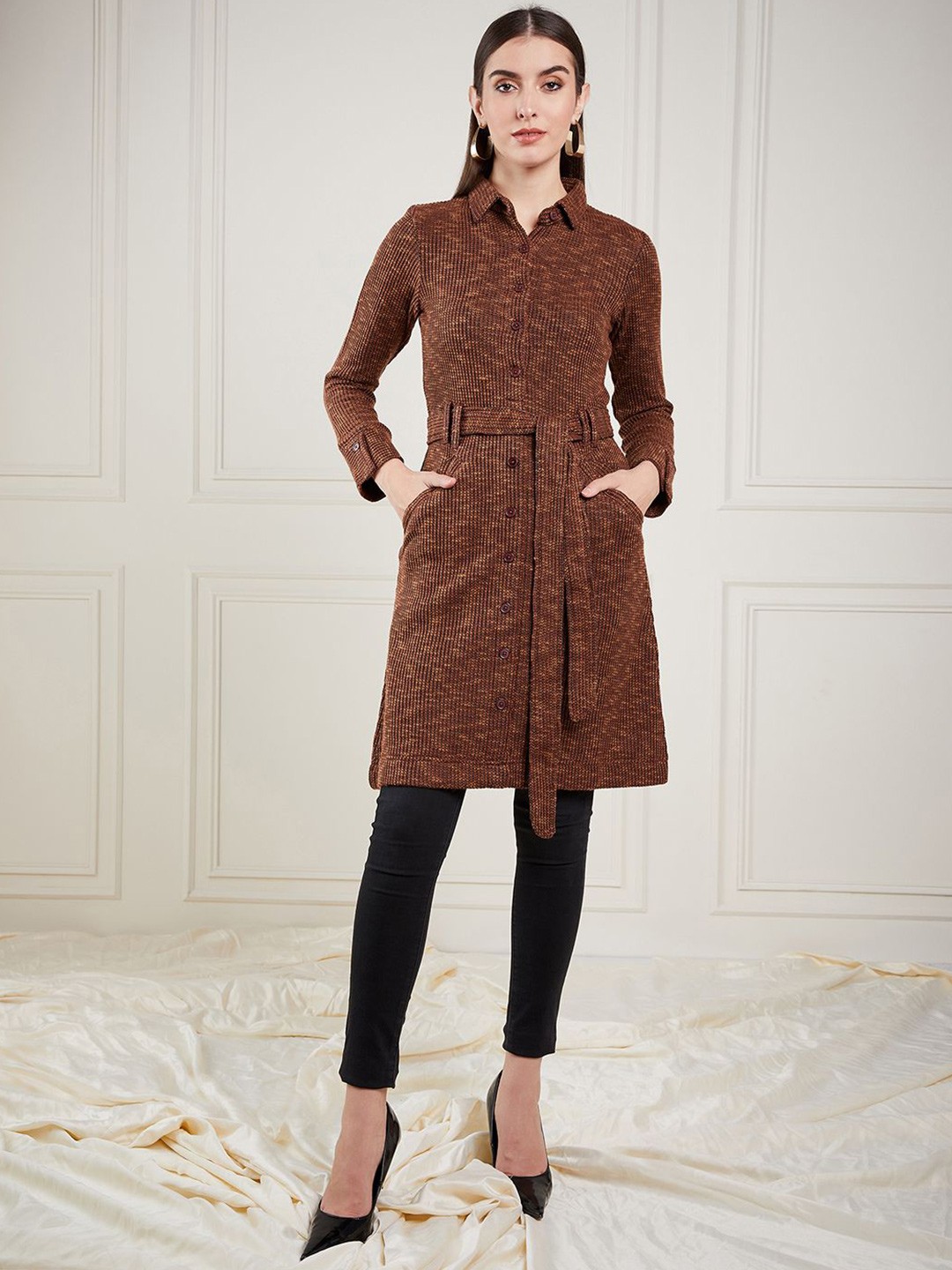 

STADO Women Pure Wool Formal Fit & Flare Midi Dress, Brown