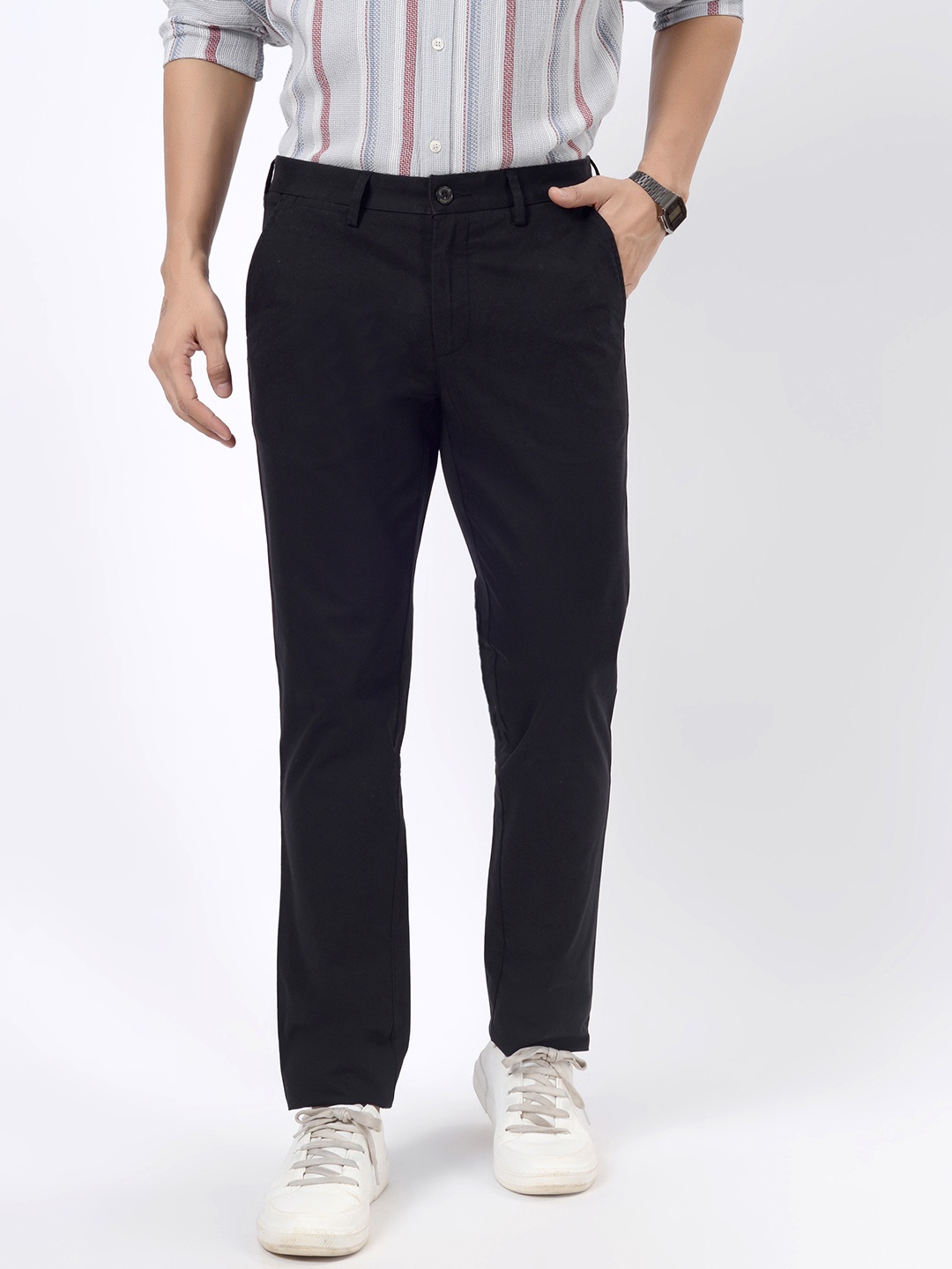 

JADE BLUE Men Slim Fit Trousers, Black