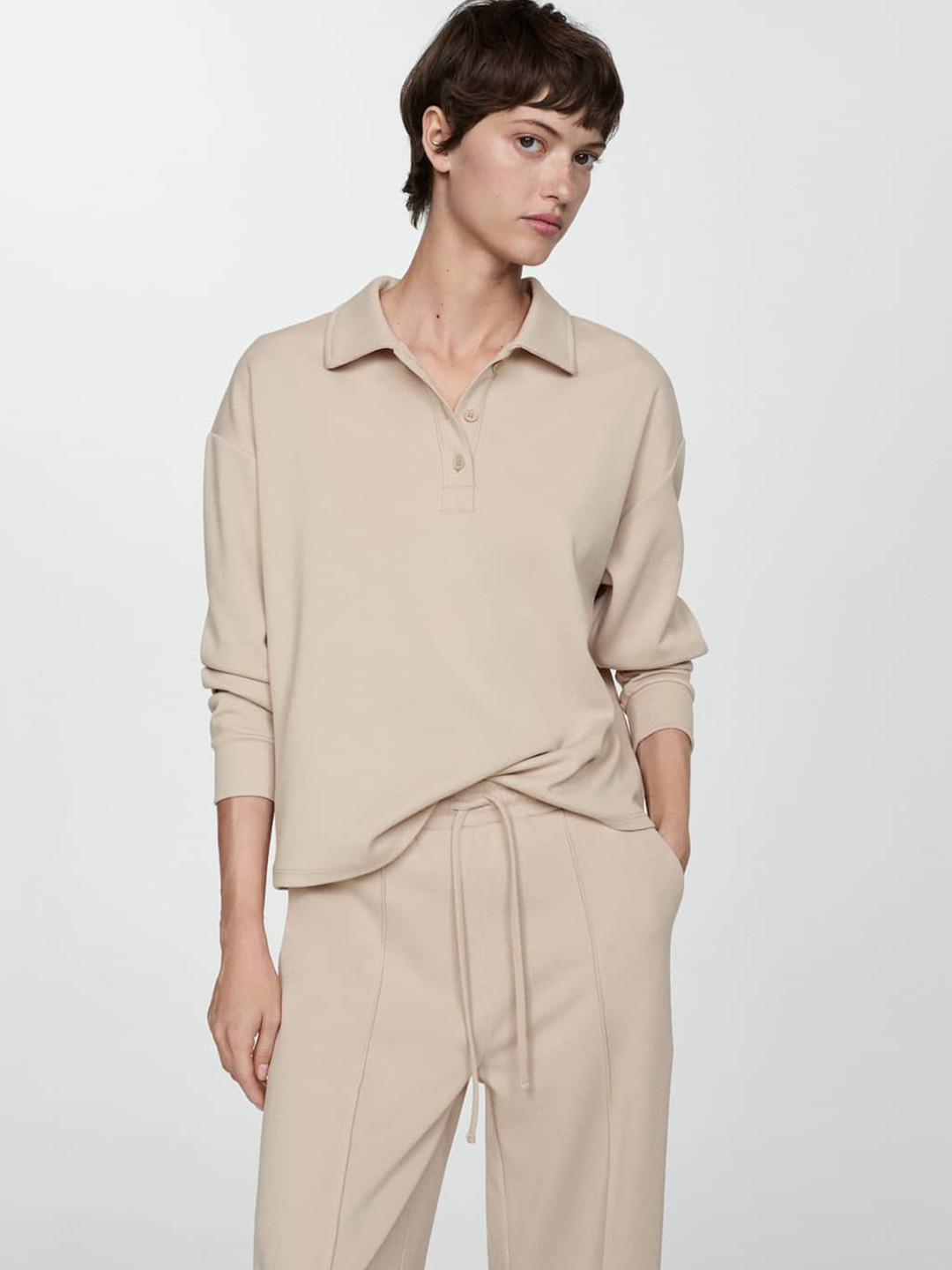

MANGO Polo-Neck Sweatshirt, Beige
