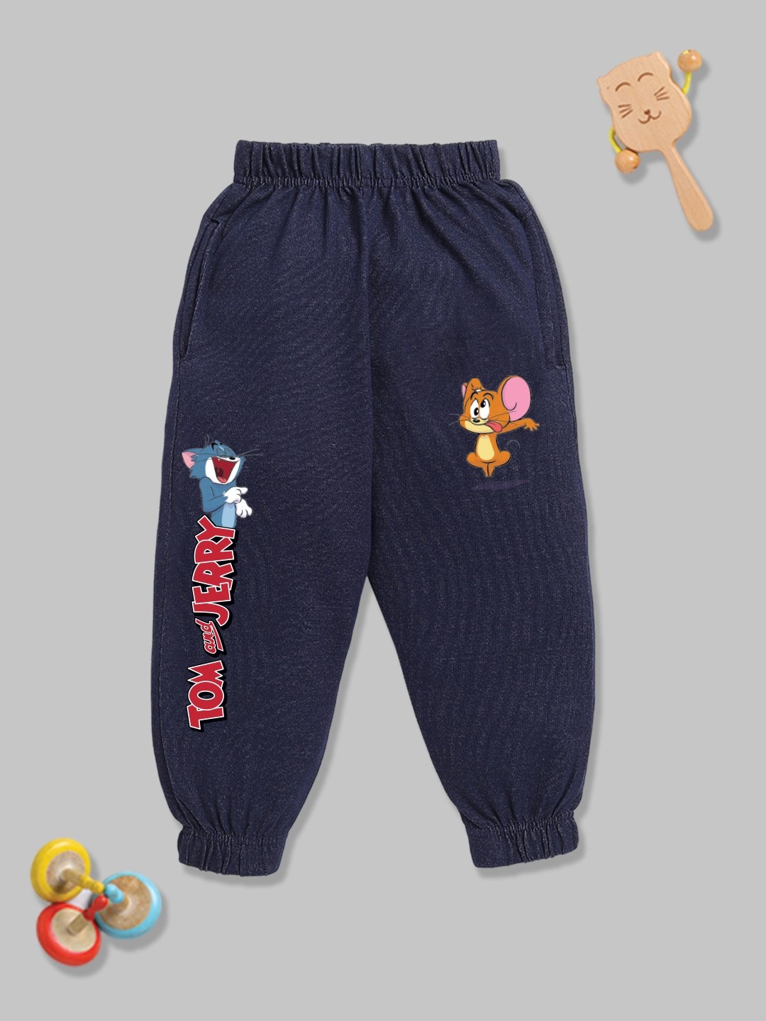 

YK X Minute Mirth Girls Tom & Jerry Printed Joggers, Navy blue